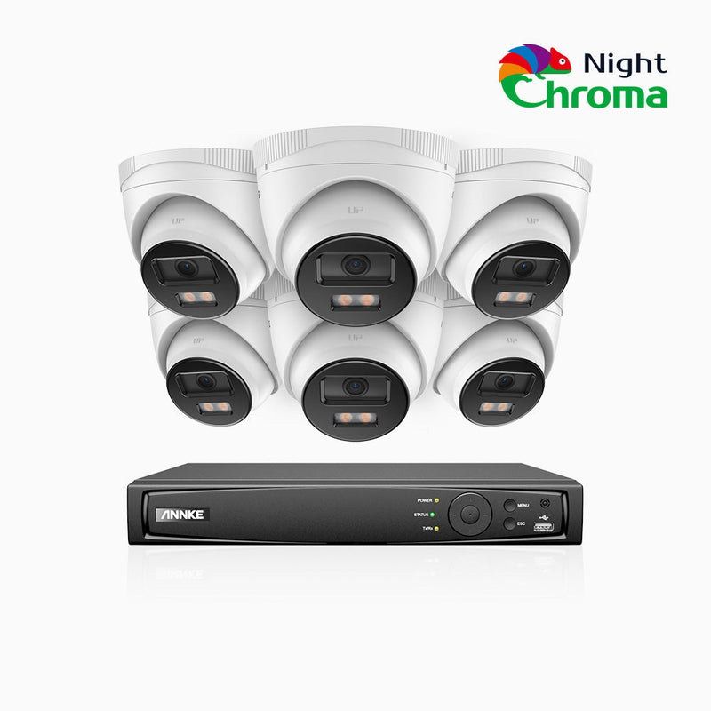 NightChroma<sup>TM</sup> NCK400 - 4MP 8 Channel 6 Camera PoE Security System, Acme Color Night Vision, f/1.0 Super Aperture, Active Alignment , Built-in Microphone