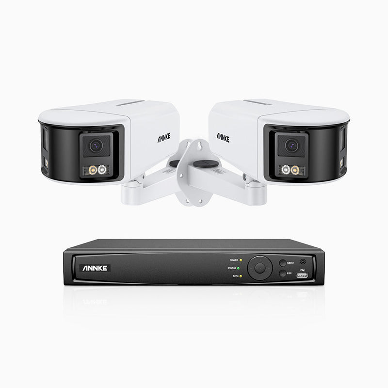 FDH600 - 8 Channel PoE Security System with 2 Dual Lens Cameras, 6MP Resolution, 180° Ultra Wide Angle, f/1.2 Super Aperture, Built-in Microphone, Active Siren & Alarm, Human & Vehicle Detection, 2-Way Audio