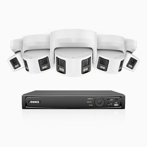 FDH600 - 8 Channel PoE Security System with 5 Dual Lens Cameras, 6MP Resolution, 180° Ultra Wide Angle, f/1.2 Super Aperture, Built-in Microphone, Active Siren & Alarm, Human & Vehicle Detection, 2-Way Audio