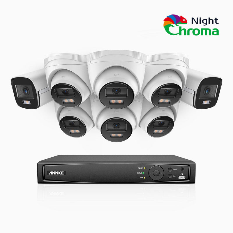 NightChroma<sup>TM</sup> NCK400 - 4MP 8 Channel PoE Security System with 2 Bullet & 6 Turret Cameras, Acme Color Night Vision, f/1.0 Super Aperture, Active Alignment , Built-in Microphone
