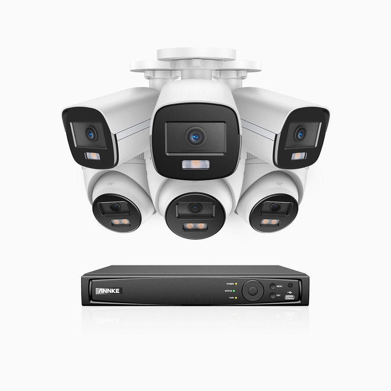 NightChroma<sup>TM</sup> NCK400 - 4MP 8 Channel PoE Security System with 3 Bullet & 3 Turret Cameras, Acme Color Night Vision, f/1.0 Super Aperture, Active Alignment , Built-in Microphone