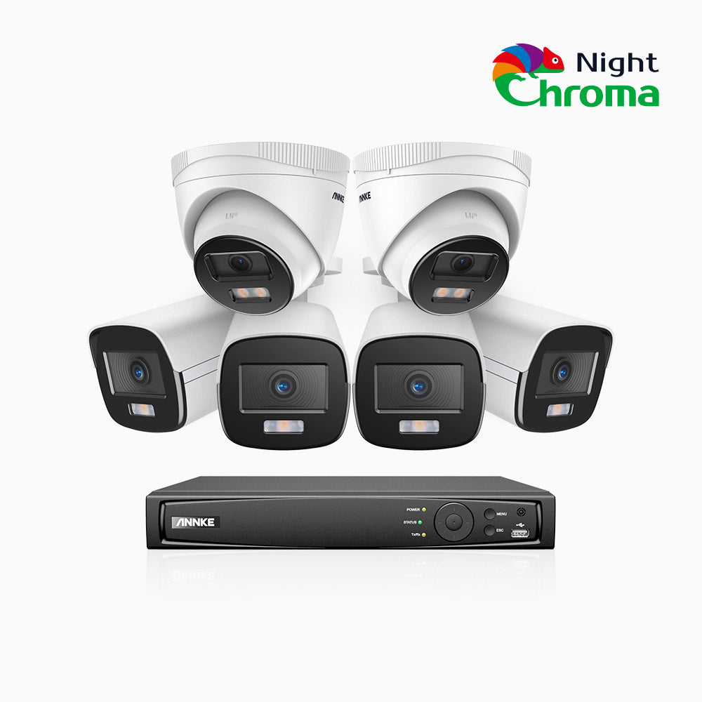 NightChroma<sup>TM</sup> NCK400 - 4MP 8 Channel PoE Security System with 4 Bullet & 2 Turret Cameras, Acme Color Night Vision, f/1.0 Super Aperture, Active Alignment , Built-in Microphone