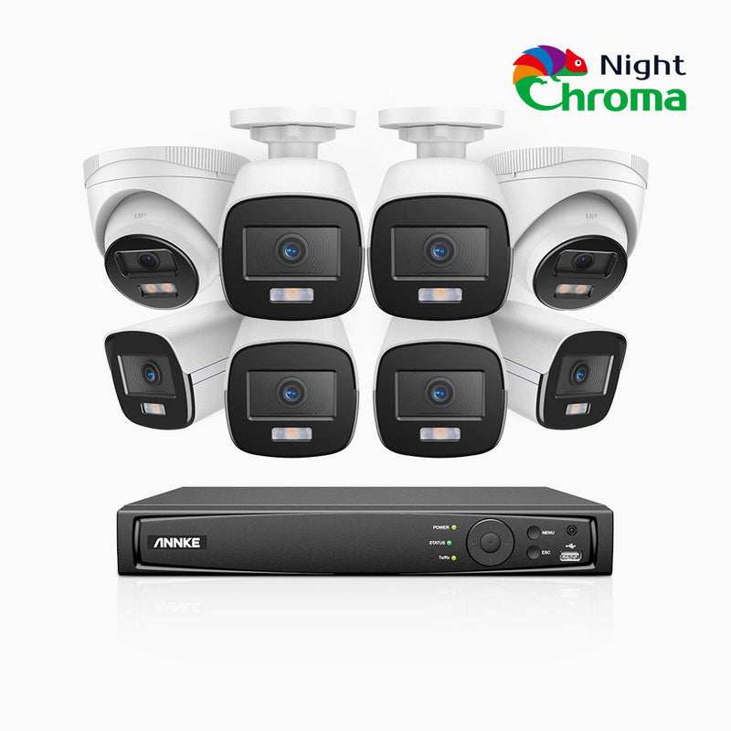 NightChroma<sup>TM</sup> NCK400 - 4MP 8 Channel PoE Security System with 6 Bullet & 2 Turret Cameras, Acme Color Night Vision, f/1.0 Super Aperture, Active Alignment , Built-in Microphone