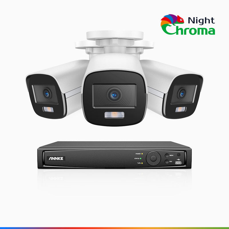 NightChroma<sup>TM</sup> NCK400 - 4MP 8 Channel 3 Camera PoE Security System, Acme Color Night Vision, f/1.0 Super Aperture, Active Alignment , Built-in Microphone