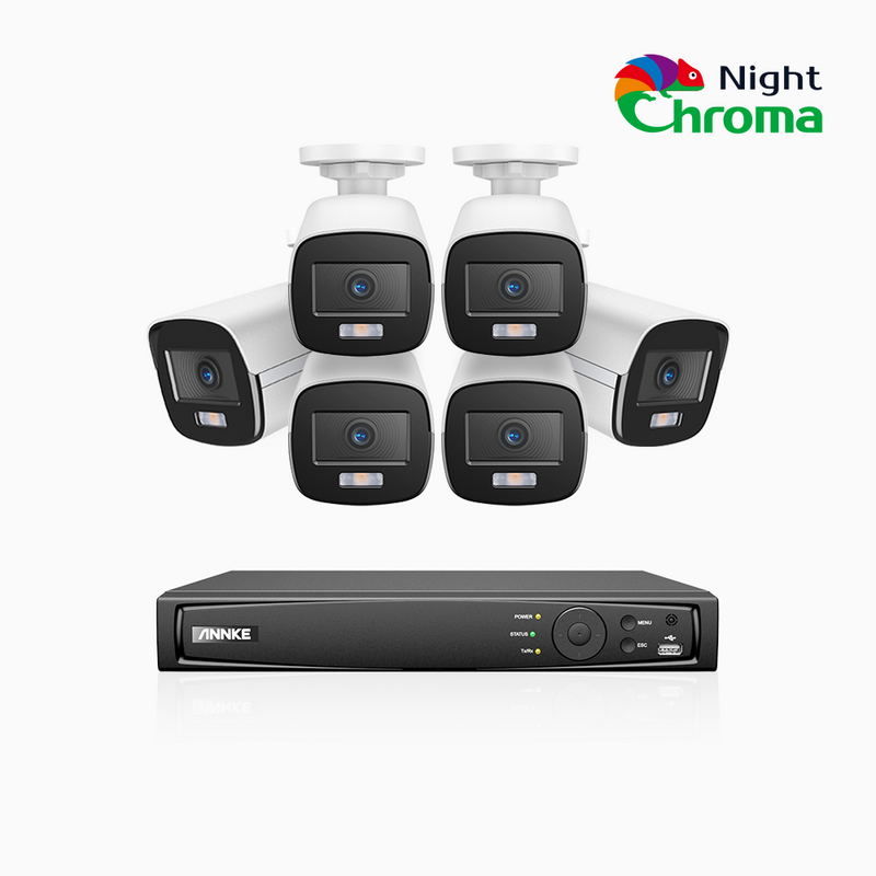NightChroma<sup>TM</sup> NCK400 - 4MP 8 Channel 6 Camera PoE Security System, Acme Color Night Vision, f/1.0 Super Aperture, Active Alignment , Built-in Microphone