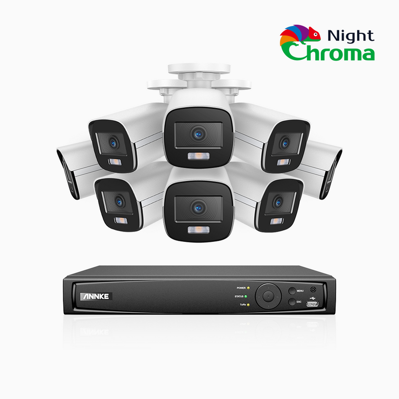 NightChroma<sup>TM</sup> NCK400 - 4MP 8 Channel 8 Camera PoE Security System, Acme Color Night Vision, f/1.0 Super Aperture, Active Alignment , Built-in Microphone