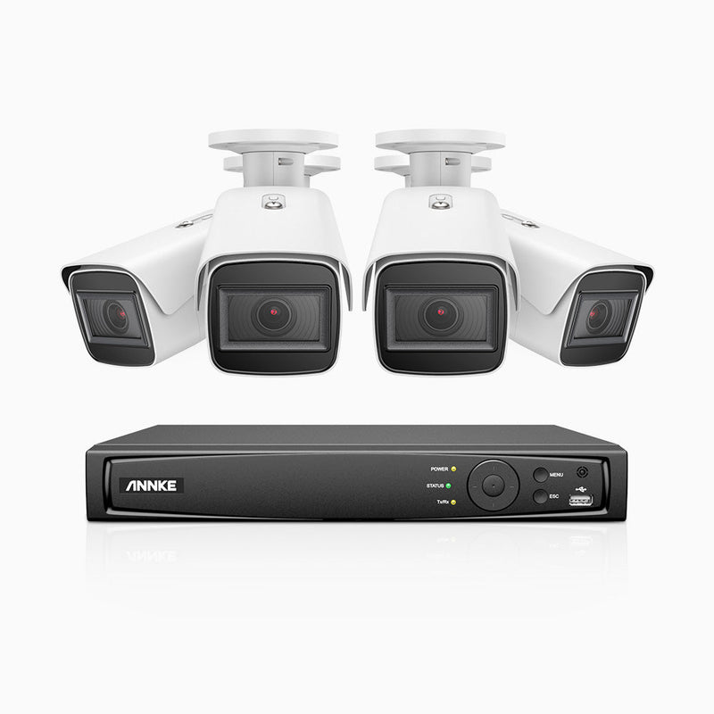 HZ800 - 4K 8 Channel PoE System with 4 pcs Optical Zoom Security Cameras, 1/2.5