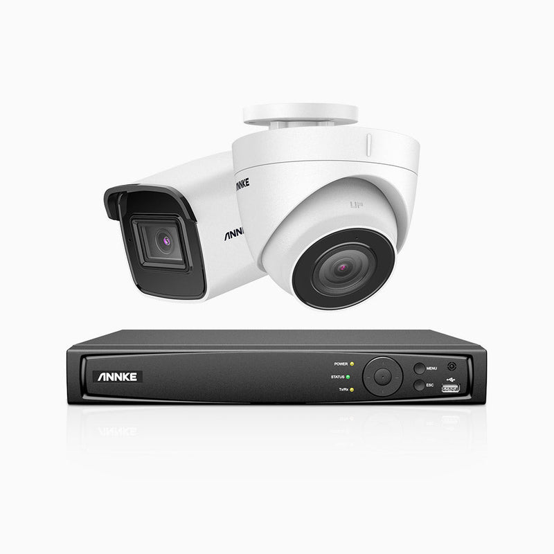 H800 - 4K 8 Channel PoE Security System with 1 Bullet & 1 Turret Cameras, Human & Vehicle Detection, EXIR 2.0 Night Vision, 123° FoV, Built-in Mic, RTSP Supported
