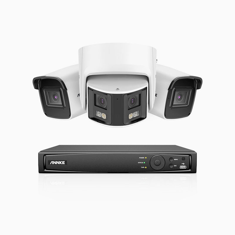 HDCK680 - 8 Channel PoE NVR Security System with Two 4K Cameras & One 6MP Dual Lens Panoramic Camera (180° Ultra Wide Angle), Human & Vehicle Detection, Built-in Microphone, Two-Way Audio