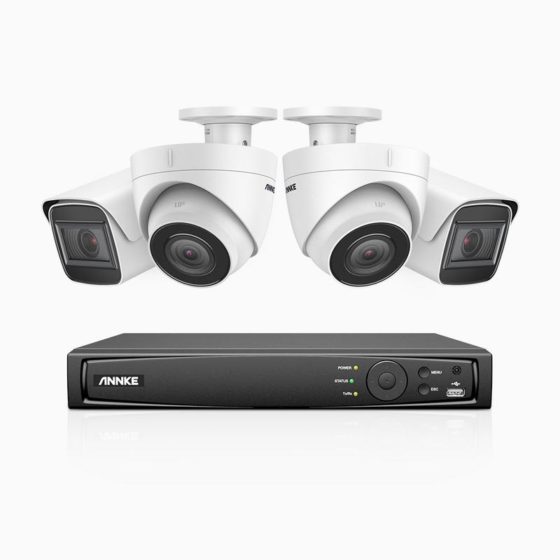 H800 - 4K 8 Channel PoE Security System with 2 Bullet & 2 Turret Cameras, Human & Vehicle Detection, EXIR 2.0 Night Vision, 123° FoV, Built-in Mic, RTSP Supported