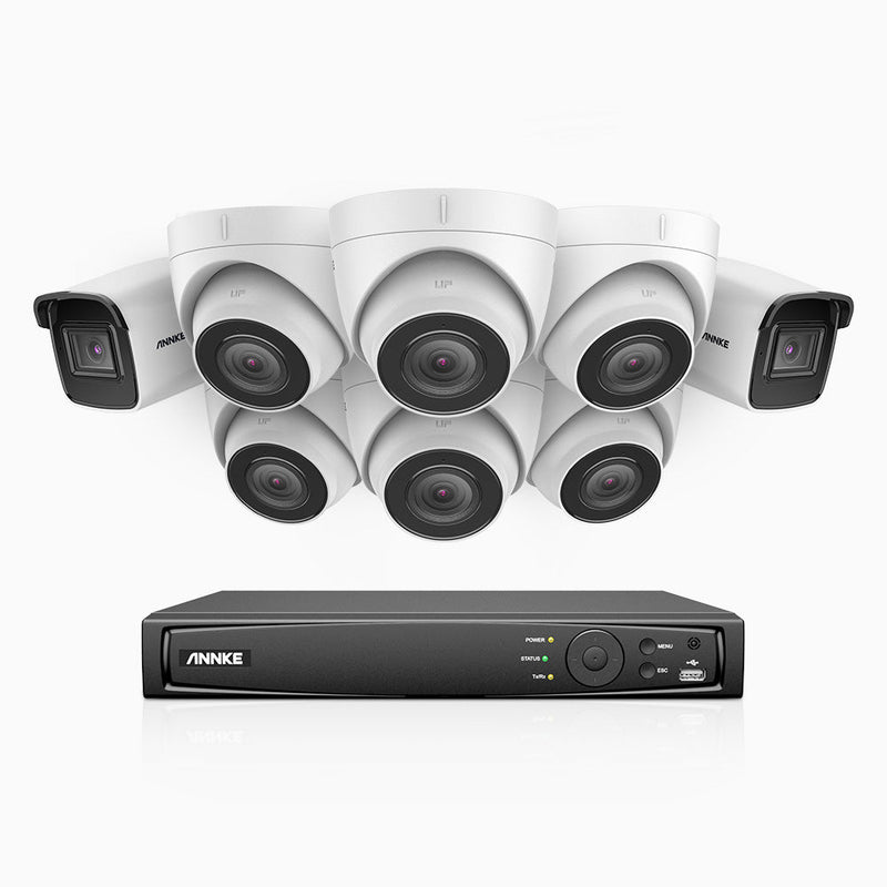 H800 - 4K 8 Channel PoE Security System with 2 Bullet & 6 Turret Cameras, Human & Vehicle Detection, EXIR 2.0 Night Vision, 123° FoV, Built-in Mic, RTSP Supported