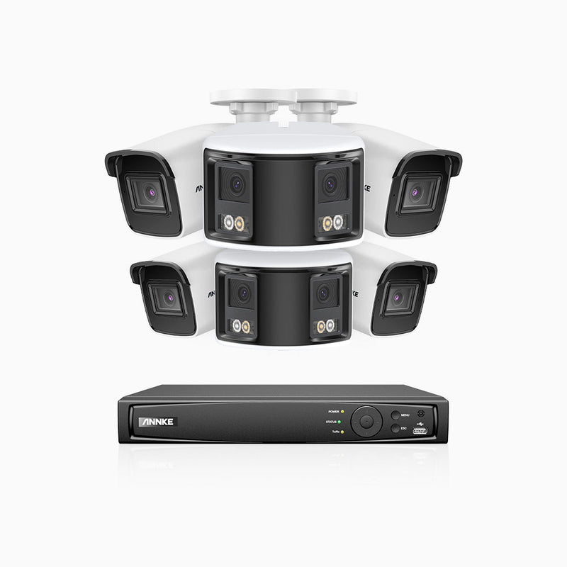 HDCK680 - 8 Channel PoE NVR Security System with Four 4K Cameras & Two 6MP Dual Lens Panoramic Camera (180° Ultra Wide Angle), Human & Vehicle Detection, Built-in Microphone, Two-Way Audio