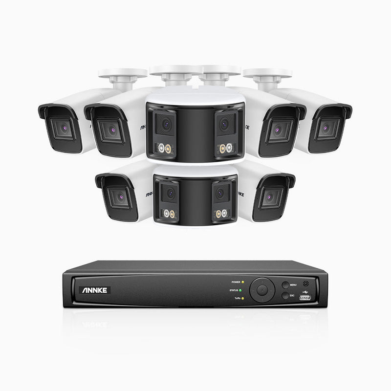 HDCK680 - 8 Channel PoE NVR Security System with Six 4K Cameras & Two 6MP Dual Lens Panoramic Camera (180° Ultra Wide Angle), Human & Vehicle Detection, Built-in Microphone, Two-Way Audio