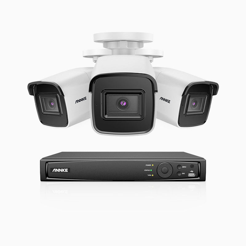 H800 - 4K 8 Channel 3 Cameras PoE Security System, Human & Vehicle Detection, Built-in Mic & SD Card Slot, EXIR 2.0 Night Vision, 123° FoV, RTSP Supported