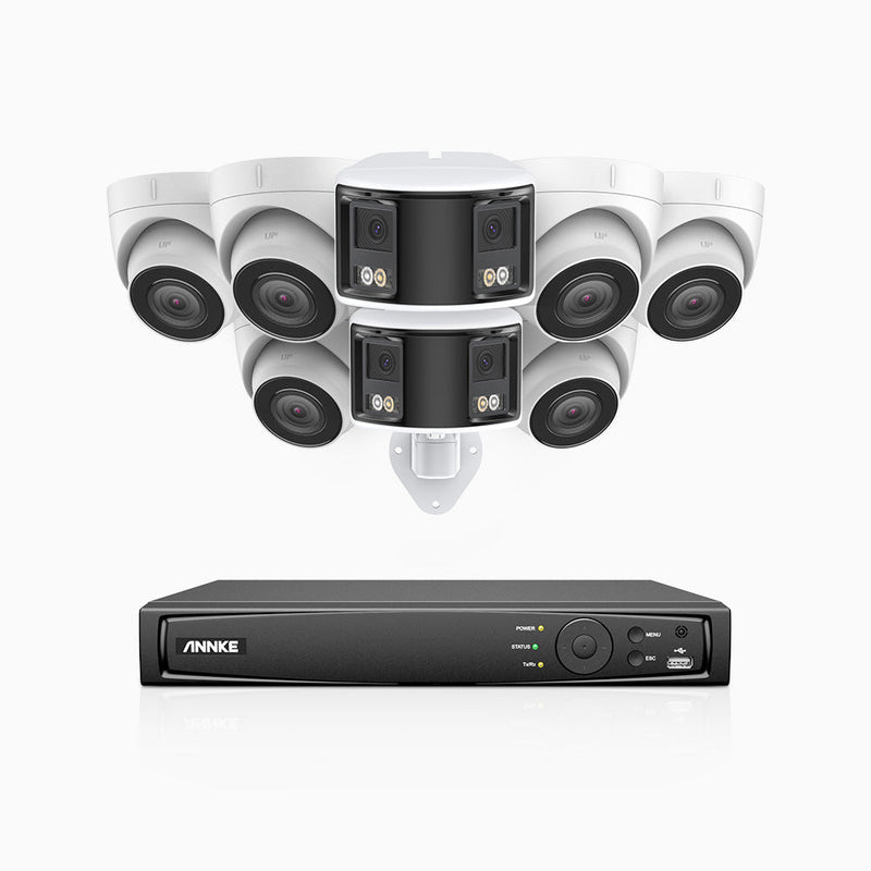 HDCK680 - 8 Channel PoE NVR Security System with Six 4K Cameras & Two 6MP Dual Lens Panoramic Camera (180° Ultra Wide Angle), Human & Vehicle Detection, Built-in Microphone, Two-Way Audio