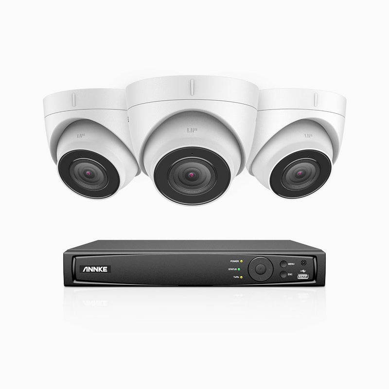 H800 - 4K 8 Channel 3 Cameras PoE Security System, Human & Vehicle Detection, Built-in Mic & SD Card Slot, EXIR 2.0 Night Vision, 123° FoV, RTSP Supported