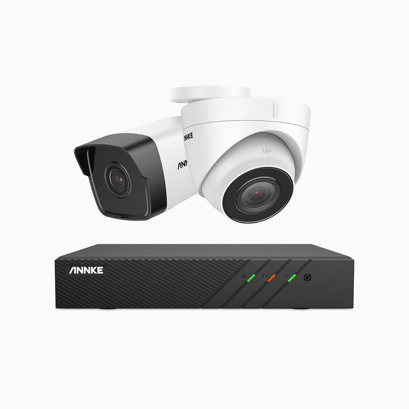 H500 - 5MP 8 Channel PoE Security System with 1 Bullet & 1 Turret Cameras, EXIR 2.0 Night Vision, Built-in Mic & SD Card Slot, Works with Alexa , IP67