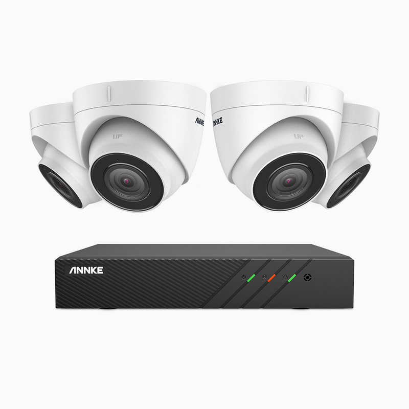 H500 - 5MP Super HD 8 Channel 4 Cameras PoE Security System, EXIR 2.0 Night Vision, Built-in Mic & SD Card Slot, IP67, Works with Alexa , IP67