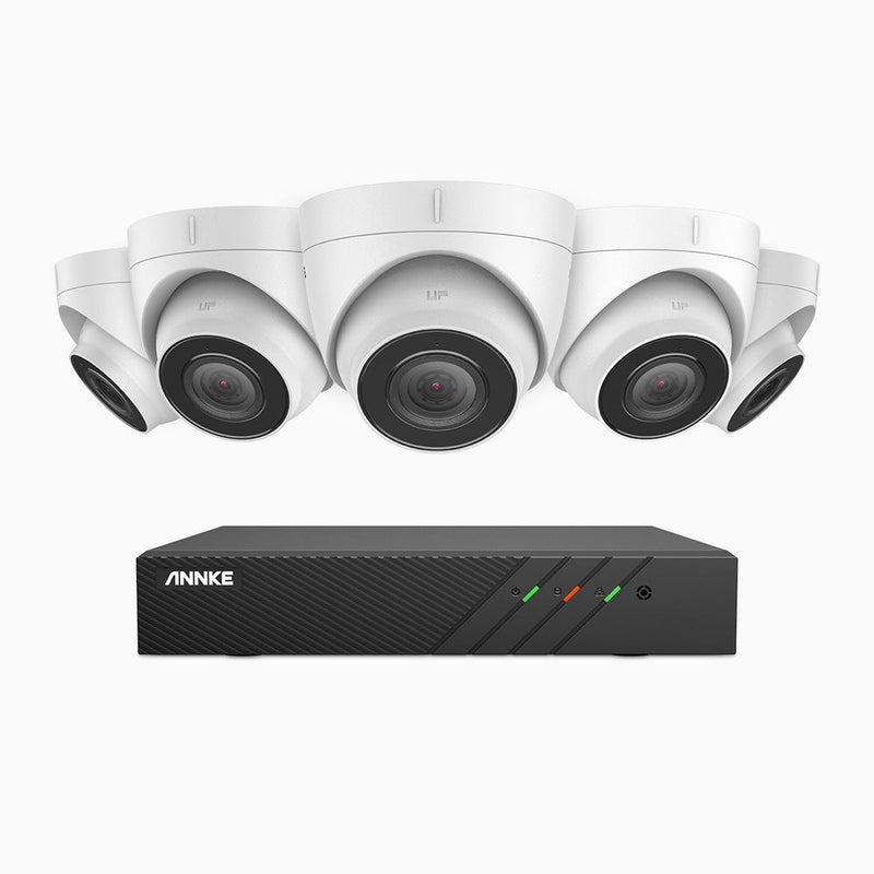 H500 - 5MP Super HD 8 Channel 5 Cameras PoE Security System, EXIR 2.0 Night Vision, Built-in Mic & SD Card Slot, Works with Alexa , IP67