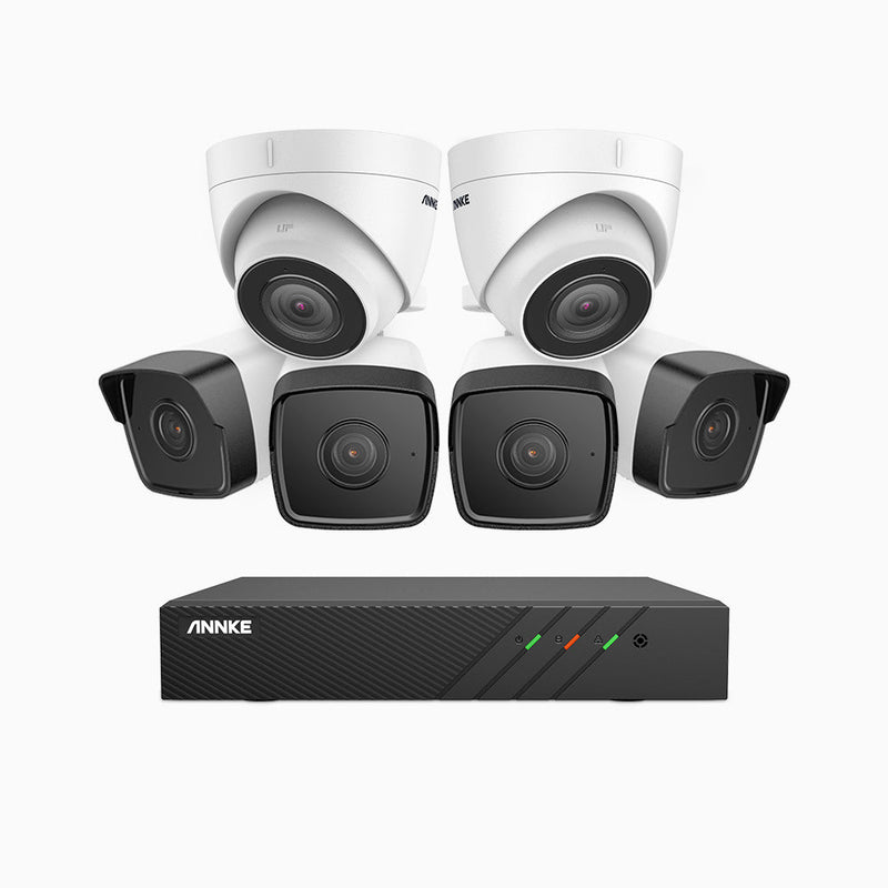 H500 - 5MP 8 Channel PoE Security System with 4 Bullet & 2 Turret Cameras, EXIR 2.0 Night Vision, Built-in Mic & SD Card Slot, RTSP Supported, Works with Alexa , IP67