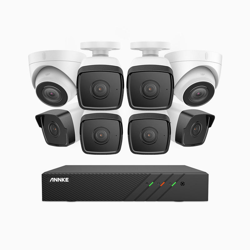 H500 - 5MP 8 Channel PoE Security System with 6 Bullet & 2 Turret Cameras, EXIR 2.0 Night Vision, Built-in Mic & SD Card Slot, RTSP Supported, Works with Alexa , IP67