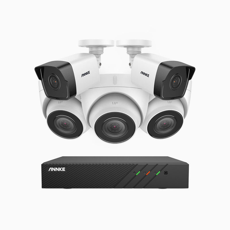 H500 - 5MP 8 Channel PoE Security System with 2 Bullet & 3 Turret Cameras, EXIR 2.0 Night Vision, Built-in Mic & SD Card Slot, RTSP & ONVIF Supported, Works with Alexa , IP67
