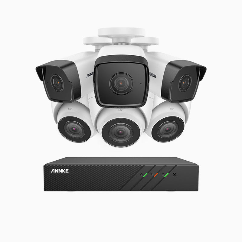 H500 - 5MP 8 Channel PoE Security System with 3 Bullet & 3 Turret Cameras, EXIR 2.0 Night Vision, Built-in Mic & SD Card Slot, RTSP Supported, Works with Alexa , IP67