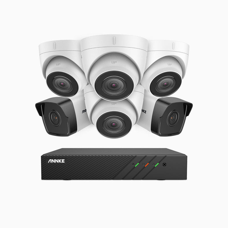 H500 - 5MP 8 Channel PoE Security System with 2 Bullet & 4 Turret Cameras, EXIR 2.0 Night Vision, Built-in Mic & SD Card Slot, RTSP Supported, Works with Alexa , IP67