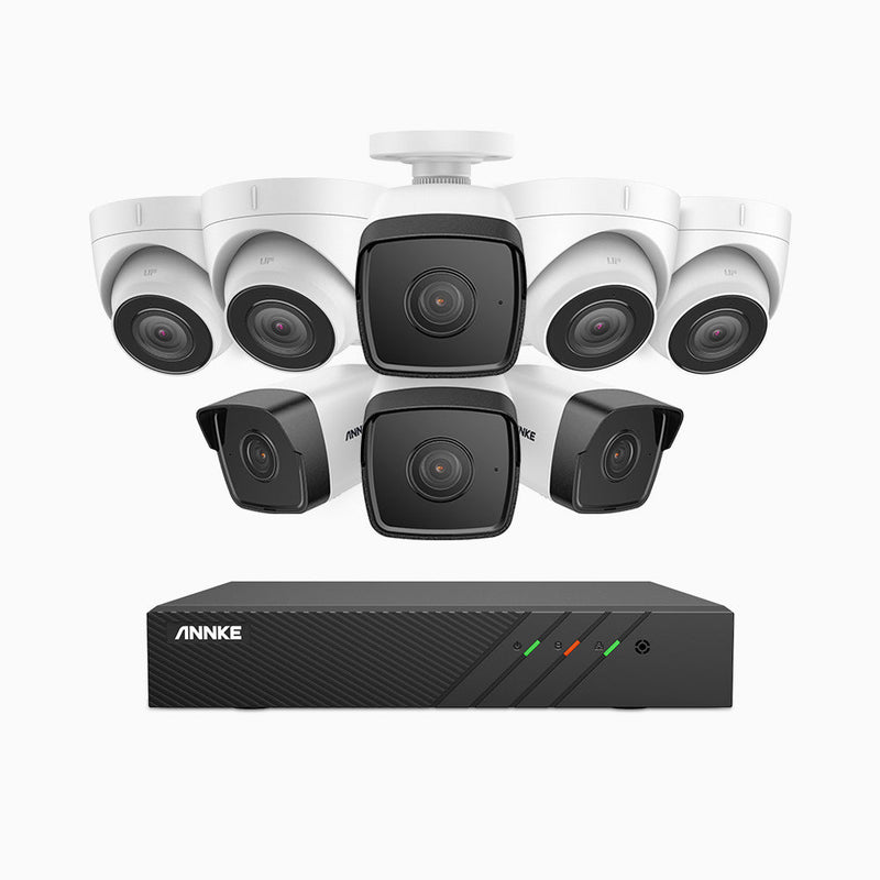 H500 - 5MP 8 Channel PoE Security System with 4 Bullet & 4 Turret Cameras, EXIR 2.0 Night Vision, Built-in Mic & SD Card Slot, RTSP Supported, Works with Alexa , IP67