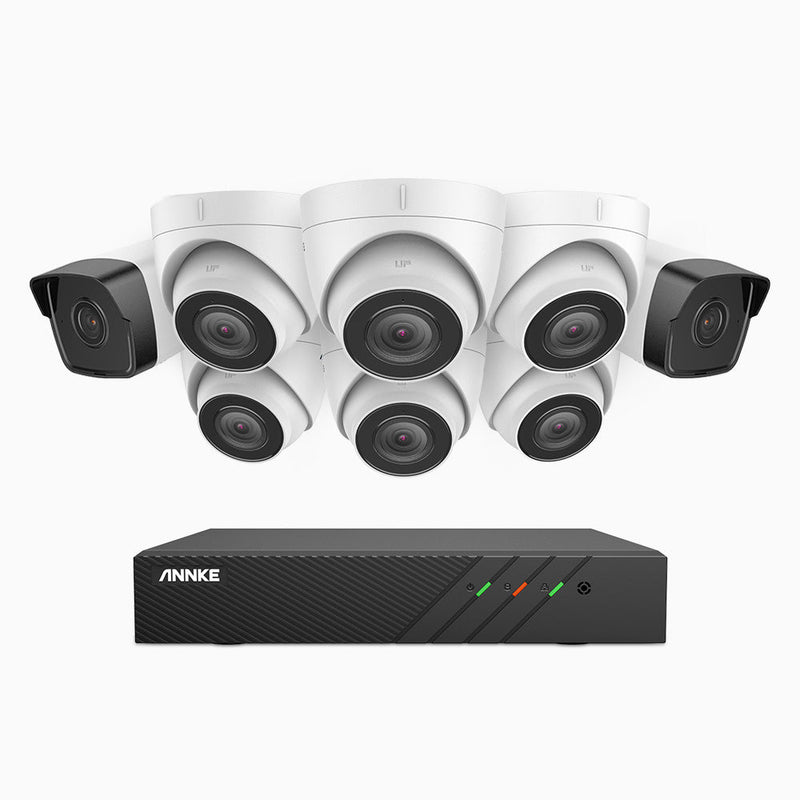 H500 - 5MP 8 Channel PoE Security System with 2 Bullet & 6 Turret Cameras, EXIR 2.0 Night Vision, Built-in Mic & SD Card Slot, RTSP Supported, Works with Alexa , IP67