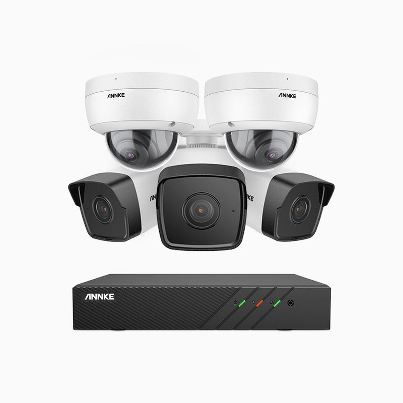 H500 - 5MP 8 Channel PoE Security System with 3 Bullet & 2 Dome Cameras, EXIR 2.0 Night Vision, Built-in Mic & SD Card Slot, RTSP Supported, Works with Alexa , IP67