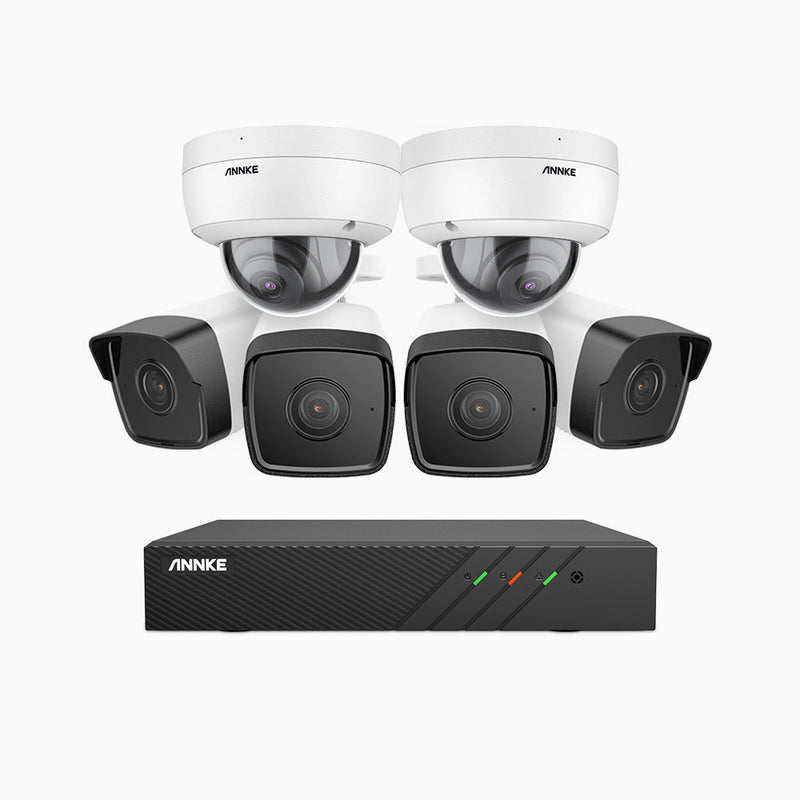 H500 - 5MP 8 Channel PoE Security System with 4 Bullet & 2 Dome Cameras, EXIR 2.0 Night Vision, Built-in Mic & SD Card Slot, RTSP Supported, Works with Alexa , IP67