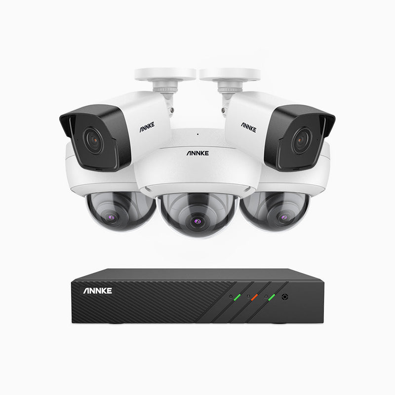 H500 - 5MP 8 Channel PoE Security System with 2 Bullet & 3 Dome Cameras, EXIR 2.0 Night Vision, Built-in Mic & SD Card Slot, RTSP Supported, Works with Alexa , IP67