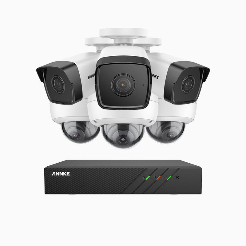 H500 - 5MP 8 Channel PoE Security System with 3 Bullet & 3 Dome Cameras, EXIR 2.0 Night Vision, Built-in Mic & SD Card Slot, RTSP Supported, Works with Alexa , IP67