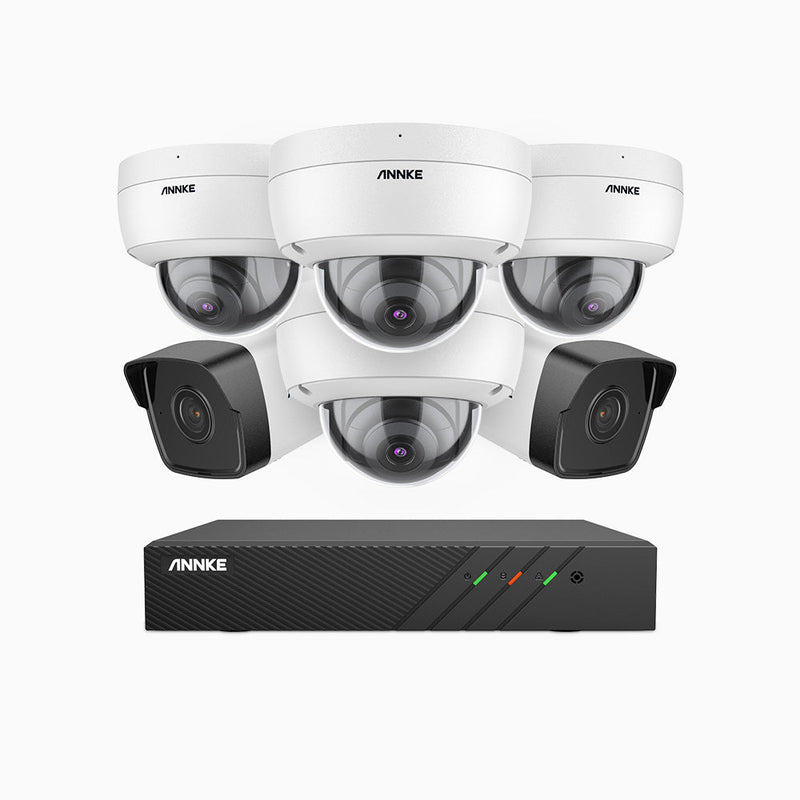 H500 - 5MP 8 Channel PoE Security System with 2 Bullet & 4 Dome Cameras, EXIR 2.0 Night Vision, Built-in Mic & SD Card Slot, RTSP Supported, Works with Alexa , IP67