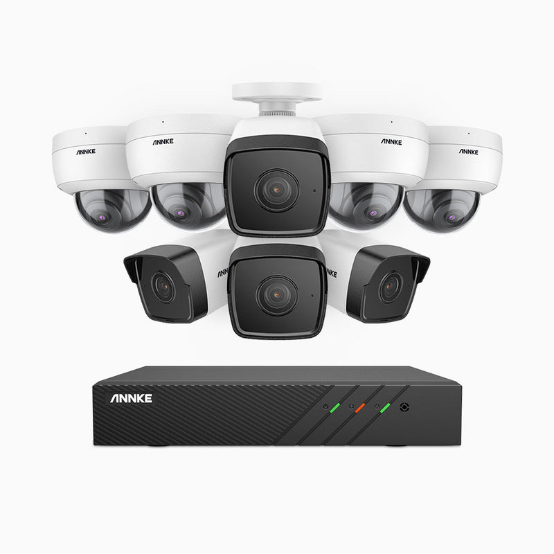 H500 - 5MP 8 Channel PoE Security System with 4 Bullet & 4 Dome Cameras, EXIR 2.0 Night Vision, Built-in Mic & SD Card Slot, RTSP Supported, Works with Alexa , IP67