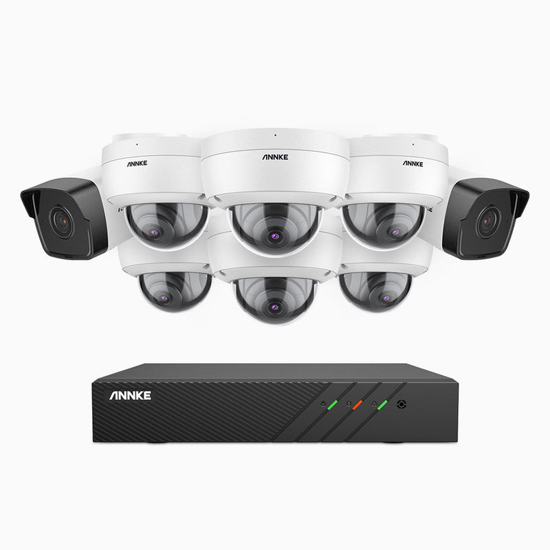 H500 - 5MP 8 Channel PoE Security System with 2 Bullet & 6 Dome Cameras, EXIR 2.0 Night Vision, Built-in Mic & SD Card Slot, RTSP Supported, Works with Alexa , IP67