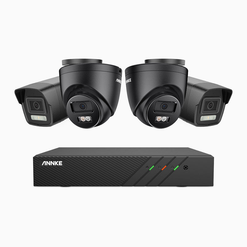 AH500 - 3K 8 Channel PoE Security System with 2 Bullet & 2 Turret Cameras, Color & IR Night Vision, 3072*1728 Resolution, f/1.6 Aperture (0.005 Lux), Human & Vehicle Detection, Built-in Microphone, IP67