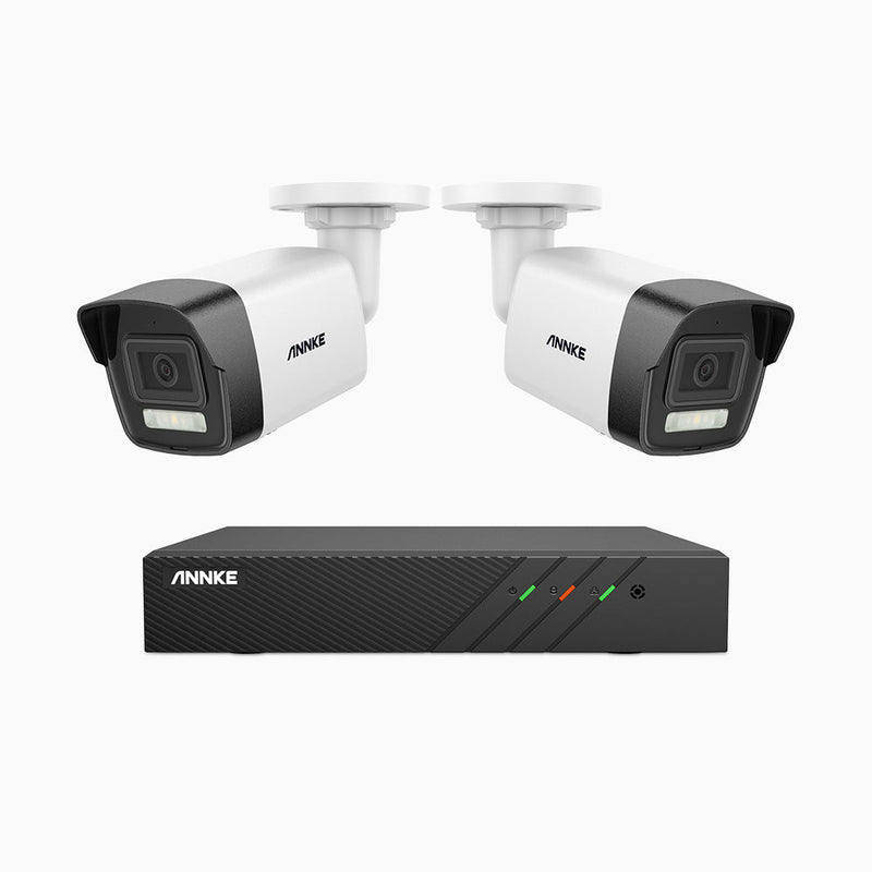 AH500 - 3K 8 Channel 2 Camera PoE Security System, Color & IR Night Vision, 3072*1728 Resolution, f/1.6 Aperture (0.005 Lux), Human & Vehicle Detection, Built-in Microphone, IP67
