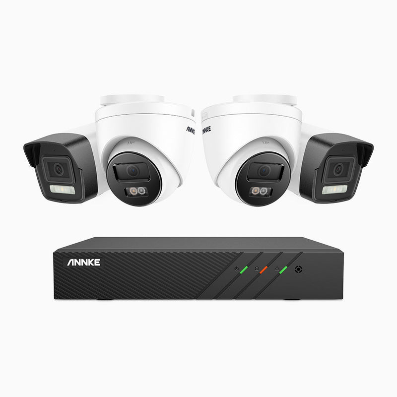 AH500 - 3K 8 Channel PoE Security System with 2 Bullet & 2 Turret Cameras, Color & IR Night Vision, 3072*1728 Resolution, f/1.6 Aperture (0.005 Lux), Human & Vehicle Detection, Built-in Microphone, IP67