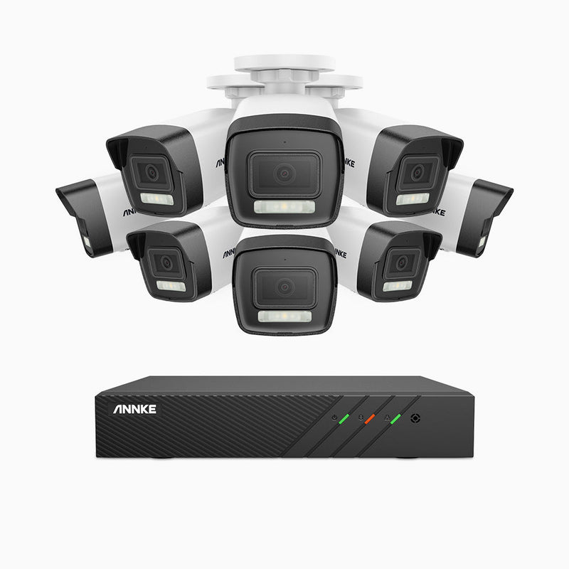 AH500 - 3K 8 Channel 8 Camera PoE Security System, Color & IR Night Vision, 3072*1728 Resolution, f/1.6 Aperture (0.005 Lux), Human & Vehicle Detection, Built-in Microphone, IP67