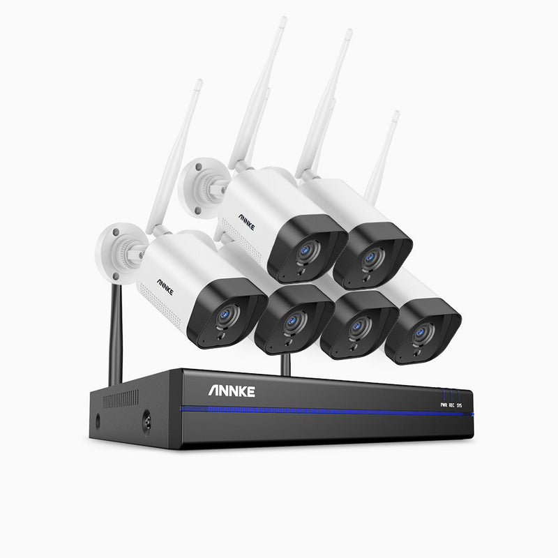 WS300 – 2K Super HD 8 Channel 6 Camera Wireless NVR Security System, Built-in Mic, Human Recognition, Works with Alexa