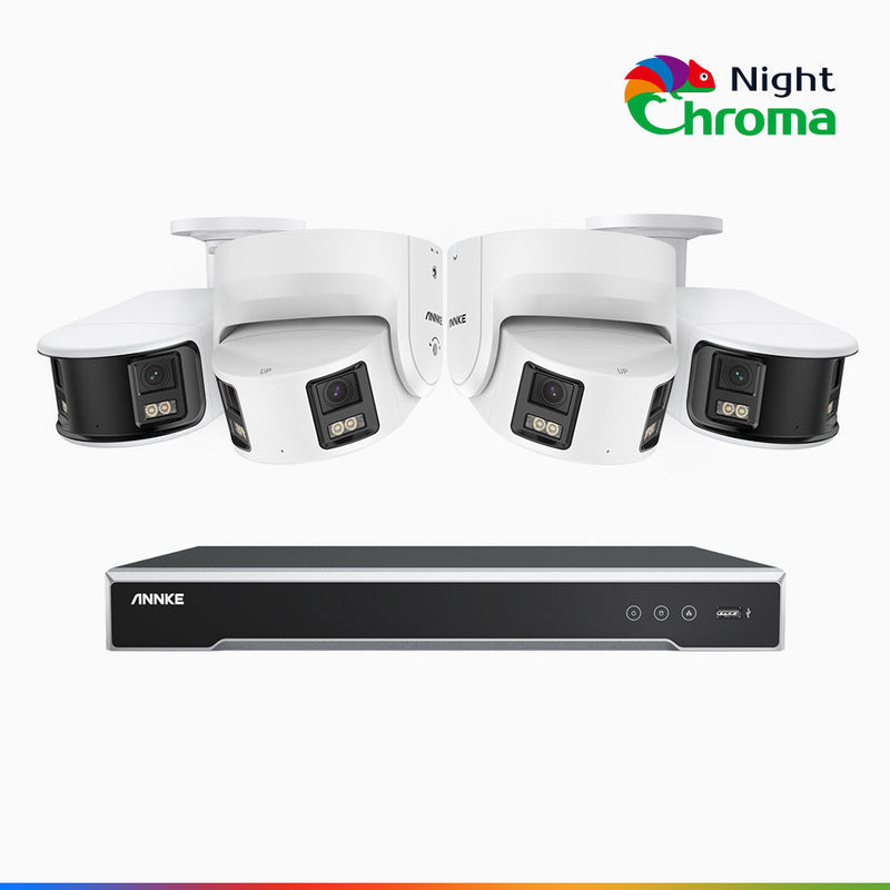 NightChroma<sup>TM</sup> NDK800 – 4K 8 Channel Panoramic Dual Lens PoE Security System with 2 Bullet & 2 Turret Cameras, f/1.0 Super Aperture, Acme Color Night Vision, Active Siren and Strobe, Human & Vehicle Detection, Built-in Mic