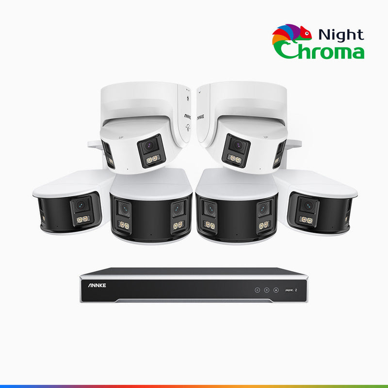 NightChroma<sup>TM</sup> NDK800 – 4K 8 Channel Panoramic Dual Lens PoE Security System with 4 Bullet & 2 Turret Cameras, f/1.0 Super Aperture, Acme Color Night Vision, Active Siren and Strobe, Human & Vehicle Detection, Built-in Mic