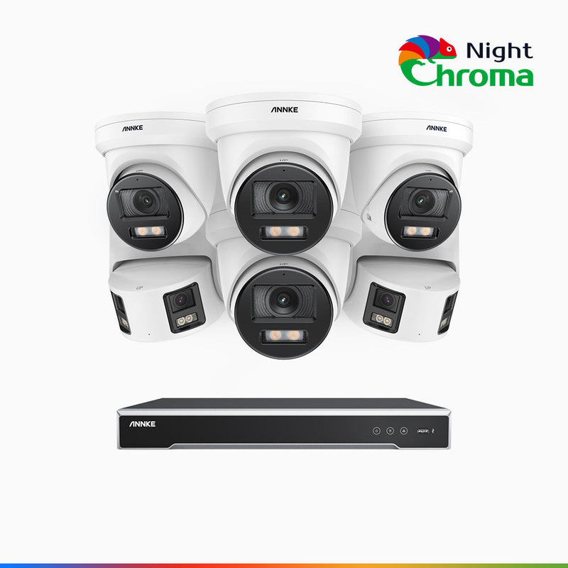 NDCK800 - 8 Channel PoE NVR Security System with Four 4K Cameras & Two 4K Dual Lens Panoramic Camera, f/1.0 Super Aperture, Acme Color Night Vision, Human & Vehicle Detection, Built-in Microphone