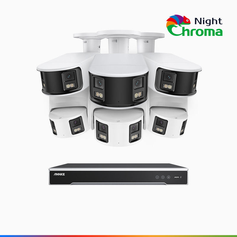 NightChroma<sup>TM</sup> NDK800 – 4K 8 Channel Panoramic Dual Lens PoE Security System, 3 Bullet & 3 Turret Cameras, f/1.0 Super Aperture, Acme Color Night Vision, Active Siren and Strobe, Human & Vehicle Detection, Built-in Mic