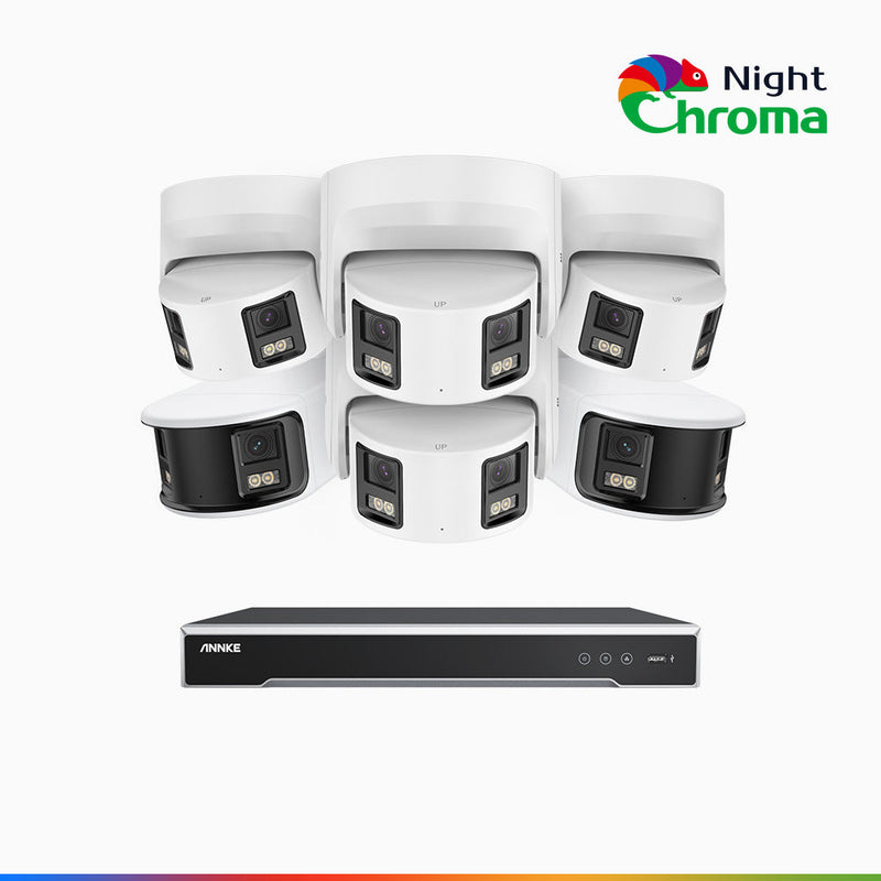 NightChroma<sup>TM</sup> NDK800 – 4K 8 Channel Panoramic Dual Lens PoE Security System with 2 Bullet & 4 Turret Cameras, f/1.0 Super Aperture, Acme Color Night Vision, Active Siren and Strobe, Human & Vehicle Detection, Built-in Mic