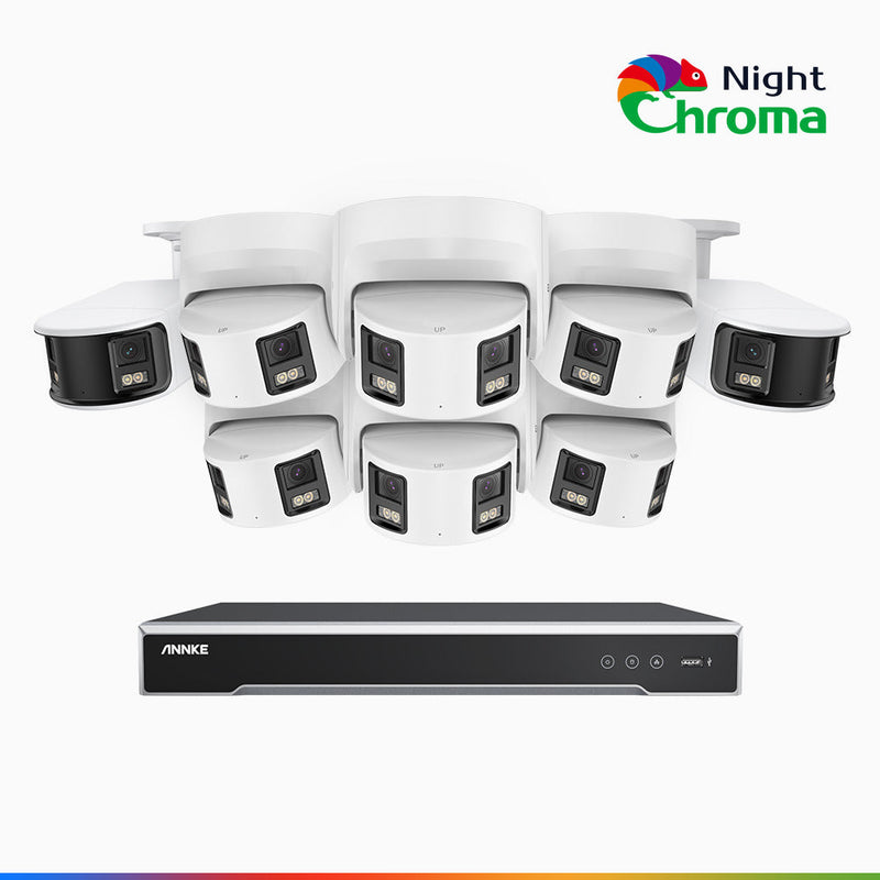 NightChroma<sup>TM</sup> NDK800 – 4K 8 Channel Panoramic Dual Lens PoE Security System with 2 Bullet & 6 Turret Cameras, f/1.0 Super Aperture, Acme Color Night Vision, Active Siren and Strobe, Human & Vehicle Detection, Built-in Mic