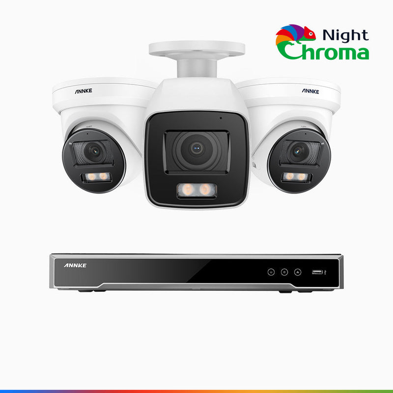 NightChroma<sup>TM</sup> NCK800 – 4K 8 Channel PoE Security System with 1 Bullet & 2 Turret Cameras, f/1.0 Super Aperture, Color Night Vision, 2CH 4K Decoding Capability, Human & Vehicle Detection, Intelligent Behavior Analysis, Built-in Mic, 124° FoV
