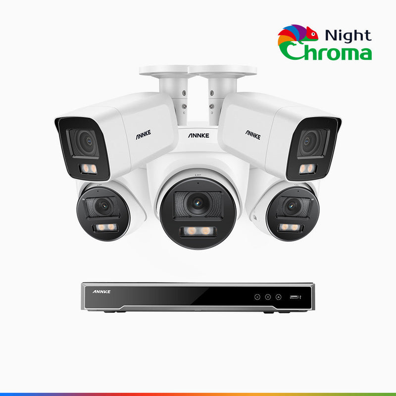 NightChroma<sup>TM</sup> NCK800 – 4K 8 Channel PoE Security System with 2 Bullet & 3 Turret Cameras, f/1.0 Super Aperture, Color Night Vision, 2CH 4K Decoding Capability, Human & Vehicle Detection, Intelligent Behavior Analysis, Built-in Mic, 124° FoV
